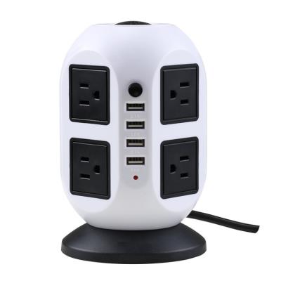 China High Quality Overload Protection Three-Pin Sockets + 4 USB Charger Multi Switched Vertical Socket Outlet for sale