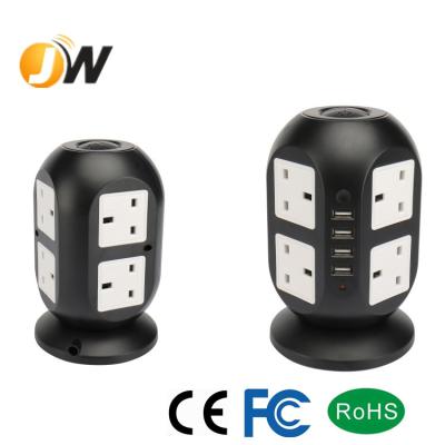 China Vertical Overload Protection Tower Socket Protector Extension Cable UK Plug 2m Lead 4 USB + 8 Port for sale