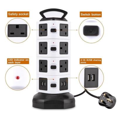 China Charging Power Adapter USB Ports and Different Switch Tower Power Strip CE Rotatable Vertical FCC SOSA JW-102011 for sale