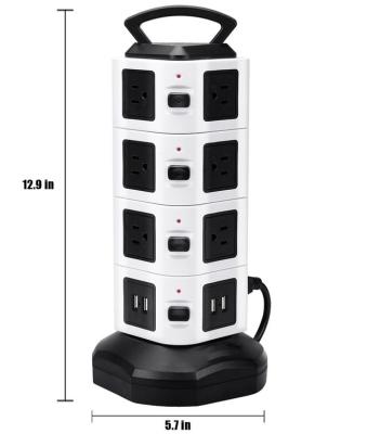 China Retractable Cable Power Adapter with Surge Protector, USB Charging Ports and Individual Switches, Rotatable Vertical Tower Power Strip for sale