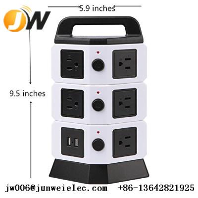 China Overload Protection Three Layer 250V UK Plug Vertical Sockets With USB Charger Tower Outlets Black for sale