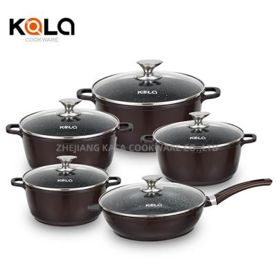 China Kala Kitchen Supplies Sustainable Kitchen Cookware Set Non Stick Aluminum Pots Sets Cookware Wholesale Non Stick Cookware Sets for sale