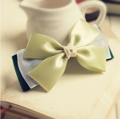 China Beige Satin Hair Clip Grosgrain Ribbon Hair Bows With Clip Beautiful Vintage for sale