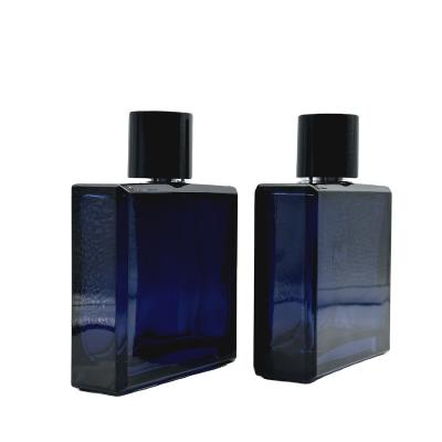 China Cosmetic Luxury 50ml 100ml Blue Perfume Channel Glass Bottle Glass Parfum Bottle With Cap For Men for sale