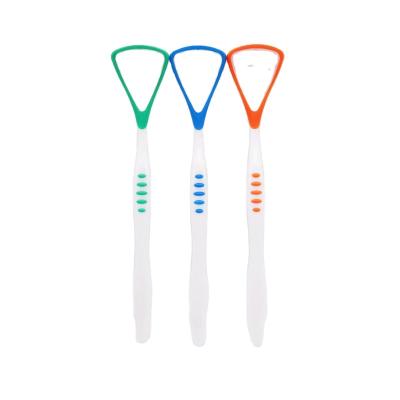 China Clean Tongue Effectively Portable brush and scrap two-side use dental clean Oral Care Clean Scraper Dental Tongue Cleaner for sale