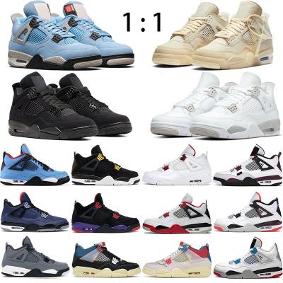 China Active Original Sports Quality AJ 4 Basketball Shoes 4 Union College Blue What Black Cement Mens Womens Sneakers Bred Sports Trainer for sale