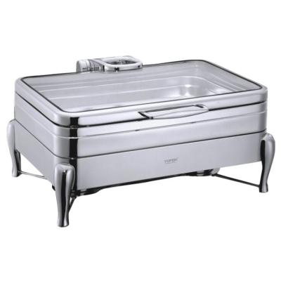 China 304 Stainless Steel Glass Lid 9L Chefing Dish Food Warmer Catering / Chefing Dish Buffet for sale