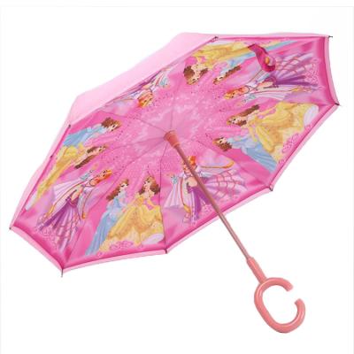 China manufacture uv proof self standing c to handle frozen little kids inverted car umbrella for sale