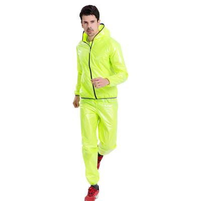 China Joints are pressed with glue fluorescent green bike raincoat men sport eco-friendly tpu fabric raincoats sets raincoat with pant for sale