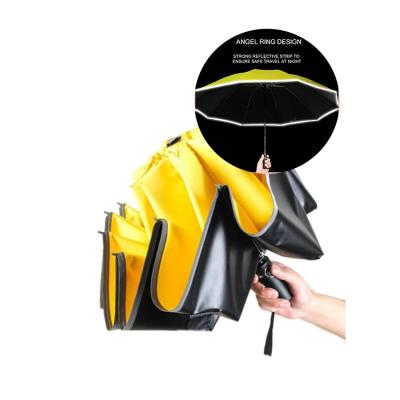 China Creative High Quality Traditional Adult Sunny Anti-automatic Durable Folding Protector Inverted Umbrella With Reflective Stripe for sale