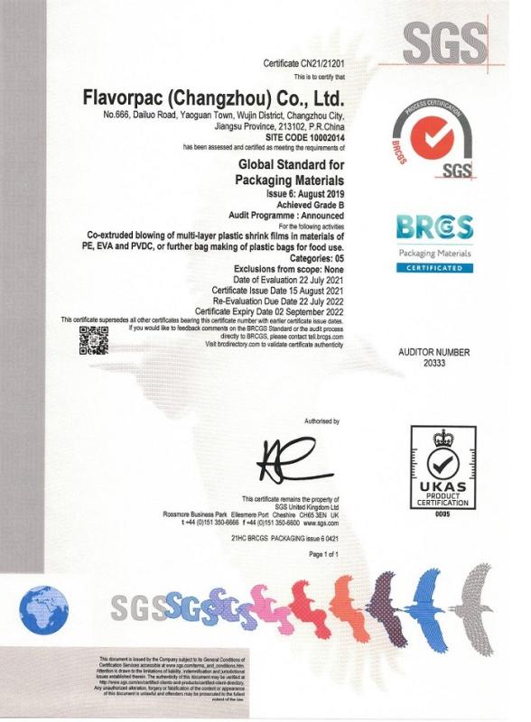 BRC Certificate - Flavorpac (Changzhou) Co., Ltd.