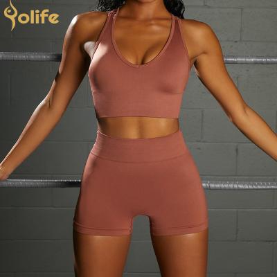 China Wholesale Yolife Seamless Shorts New And Active Full Body Workout Outdoor Fitness Bra Equipment Yoga Sports Bra Set Gym Women for sale