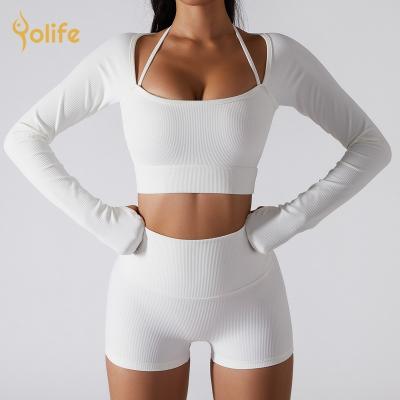 China Yolife New Arrival Seamless Ribbed Fashionable Long Sleeve Square Neck Women Ladies Ladies Crop Tops For Women 2022 for sale