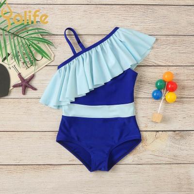 China Yolife Summer Toddler Swimsuit QUICK DRY Kids Ruffles Stripe Bikini Babies One Shoulder Swimwear for sale