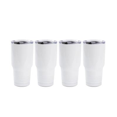 China 30oz Sublimation Double Wall Empty Minimalist Insulated Mugs Stainless Steel White Coffee Mugs Travel Tumbler Car Cups With Lid And Straw for sale