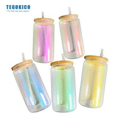 China Amazon Sale Sublimation Gradient Water Bottle Tumbler Glass Cups Luxury Hot Color Frosted Wholesale Glass Bottles With Bamboo Lids for sale