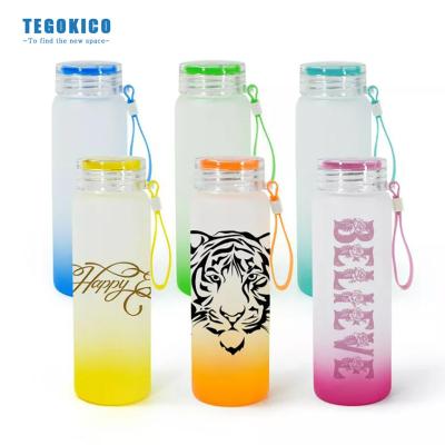 China 17oz 500ml Luxury High Quality Sublimation Blank Frosted Gradient Color Drinkware Matte Glass Water Bottles For Heat Press Printing for sale