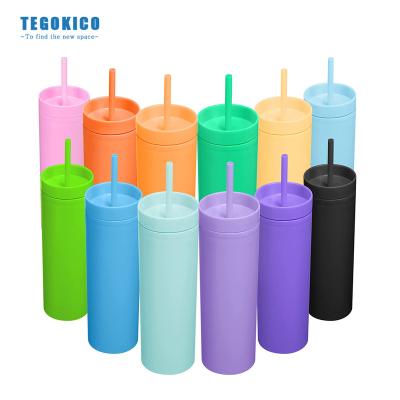 China 100% Amazon Outdoor Sports Hot ECO-FRIENDLY Custom Straw 16oz Double Wall Plastic Sealed Straight Acrylic Body Tumbler Water Bottle Double Walls for sale