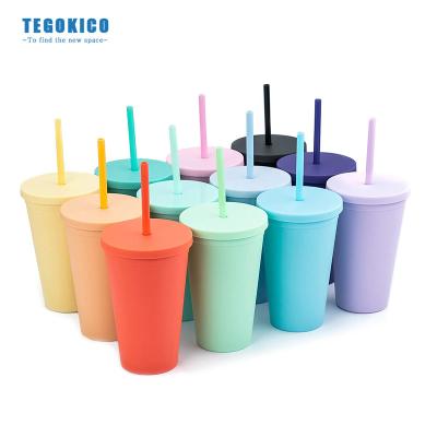 China Food Grade 16oz Matte Colorful Wholesale Acrylic Safe Lean Wall Tumblers Plastic Water Bottle With Lid And Straws for sale