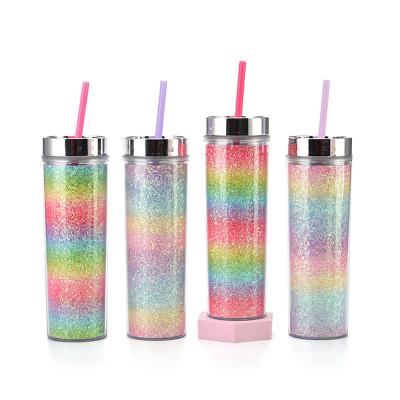 China New Contemporary 16oz Double Plated Cover With Glitter Drink Straight Cold Cup Cover Custom Water Bottle for sale