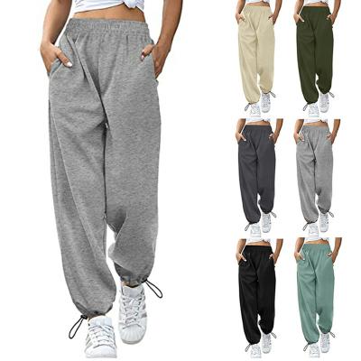 China Anti-Wrinkle 65%Cotton 35%Polyester Sports Casual Drawstring Leg Jogger Loose Pants And Wide Leg Pants 2022 Sports Tracksuits For Women for sale