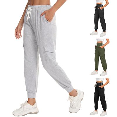 China 2022 Hot Sales Anti-wrinkle High Waist Sports Women Casual Cargo Pants With Pockets for sale