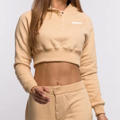 China Top Anti-Wrinkle Design New Long Sleeve Crop Women Sports Cotton Gym Cropped Hoodie for sale