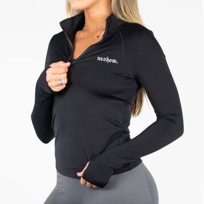 China Logo Women Slim Fit Long Sleeve Gym Wear Fitness Sports Jacket Zipper Yoga Breathable Custom Made Quarter Jackets for sale