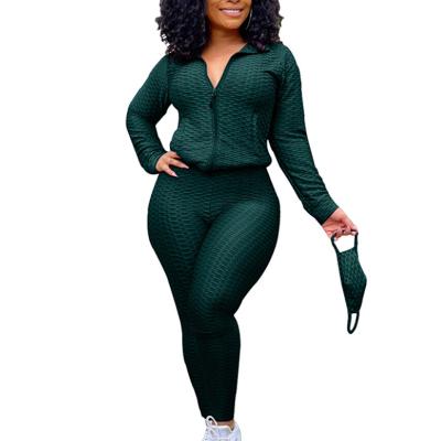 China QUICK DRY Women's Textured 2 Piece Outfit NS-239 Zip Up Hoodie Jacket And Legging Pants Sets For Sports Fitness Tracksuits Butt Lift Sets for sale