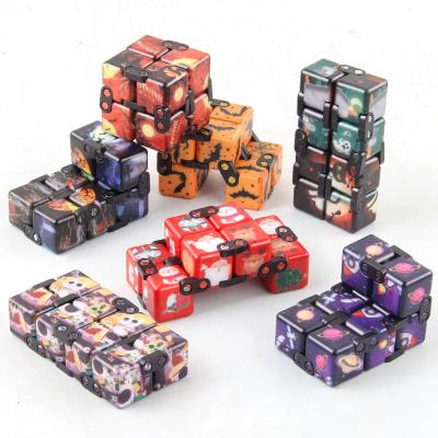 China Happy Cube Toy Anxiety Relief Fidget Cube Squeezable Magic Infinity Cube Halloween Printed Fidget Toy Christmas Toy for sale