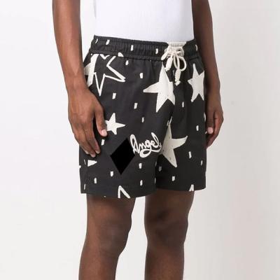 China Elastic Logo Drawstring Star Print Polyester 65 Custom Side Pocket Anti Wrinkle Summer Nange Wear 35 Cotton Fabric Beach Shorts For Men for sale