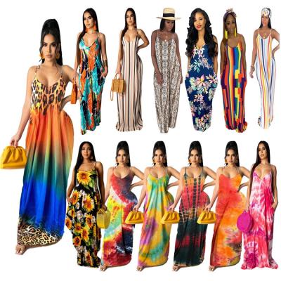 China New Arrivals Sexy Beach Breathable Elegant Sexy Vacation Dress Women Adults Dresses Printed Long Loose Strapless Sundress Women Clothing for sale