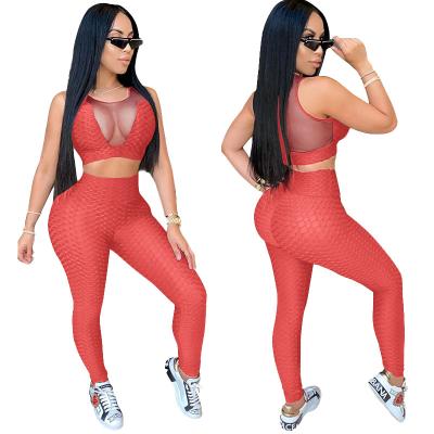 China Plus Size Women Breathable Breathable Yoga Sets Workout Jumpsuit Seamless Gym Two Piece Set Running Fitness Transparent Sportsbra With Long Cuffs for sale