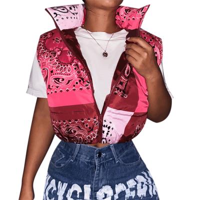 China Viable Viable Women Bandana Printing Cropped Cotton Invest Casual Thick Zipper Coated Autumn Winter Jacket Female Outfit 2021 Streetwear for sale