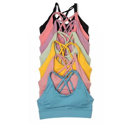 China Spaghetti Strap Anti-Cellulite Anti-Bacterial Neon Colored Spats Ribbed Women Top Sports Bra for sale