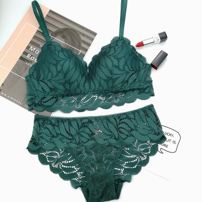 China Wholesale Women QUICK DRY luxury plus size lift up lingerie lace cup bra and panty set durable green blend wireless for sale