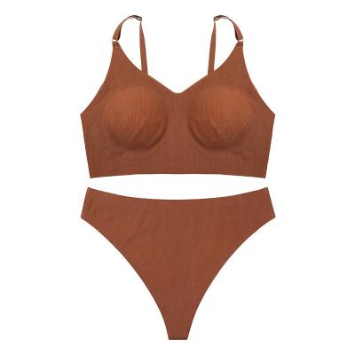 China Perfection Comfort Antibacterial Radio Women High Waist Lower Straps Ribbed Seamless Brown Nude Bra And Panties Set for sale