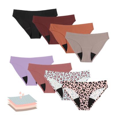 China Plus Size Antibacterial Leopard Print Physiological Heavy Flow 4 Layer Leak Proof Underwear Menstrual Period Panties for sale