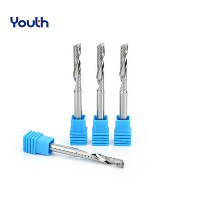 China Burning & Youth HRC55 3.175mm Acrylic Single Flute Flute Milling End Mills For Wood Spiral End Mills Carbide For PVC for sale