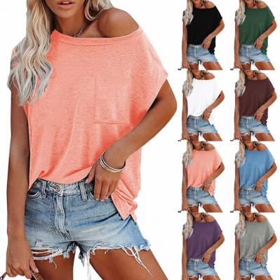 China Anti-Wrinkle Oversized Summer Sleeveless Sustainable Off The Shoulder With Pocket Customized T-Shirt For Women for sale