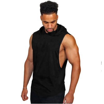 China Custom 100%cotton QUICK DRY Mens Hooded Tank Top Plus Size Tops Gym Fitness Muscle Running Tank Top for sale