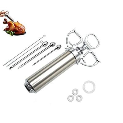 China Viable Professional Heavy Duty 2OZ 304 Stainless Steel Meat Injector Syringe With 3 Marinade Needles for sale