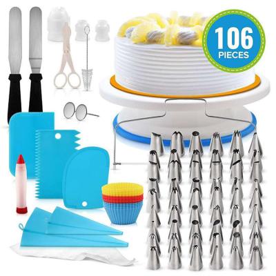 China Viable 106pcs/set Cake Decorating Consumables Bundle with Cake Decorating Turntable Cake Decorating Tools for Beginners for sale