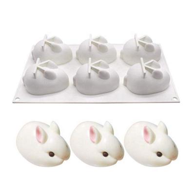 China 6 Cavity 3D Bunny Shape Cake Mold Mousse Bunny Silicone Mold Viable High Quality for sale