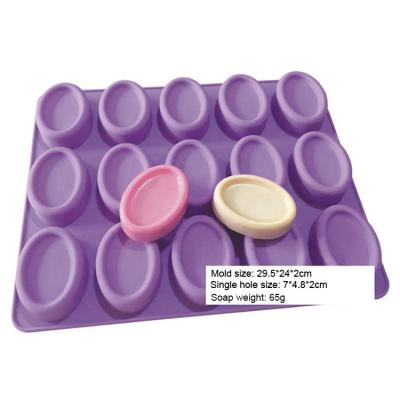 China Viable Wholesale Silicone 15 Cavity Mold Soap Factory Oval Silicone Mold For Handmade Soap for sale