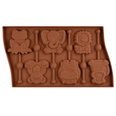 China 6 Cavity Lion Elephant Frog Monkey Viable Chocolate Mold Animal Silicone Lollipop Mold for sale