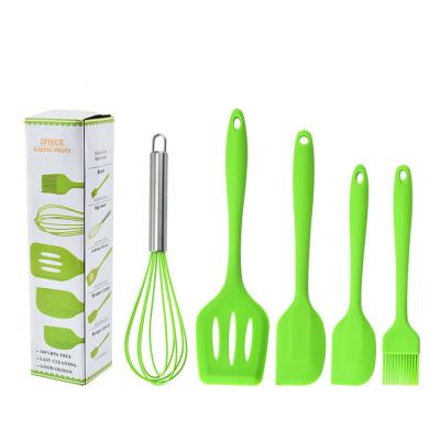 China 5PCS Non-Stick Silicone Cookware Stocked Heat Resistant Silicone Kitchen Utensils Set with Turner Whisk Rush Spatula for sale