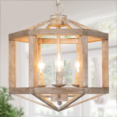 China Farmhouse Farmhouse Chandelier, 3-Light Dining Room Chandelier, Wooden Kitchen Island Lighting for sale