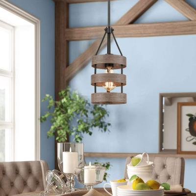 China Post Modern Pendant Light Ceiling Island Kitchen Farmhouse Hanging Mount From Metal Barrel, Wood Finish for sale