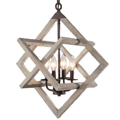 China Post Modern Vintage Chandelier Ceiling Light for Living Room, Rustic 4 Candle Light Arm, Square 3 Ring for sale